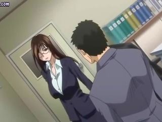 Turned on anime teacher gives blowjob