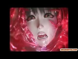 3d anime chycený podle netvor tentacles a olizovat velký penis