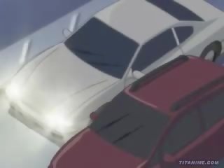 Hentai couple gets hard up inside a car
