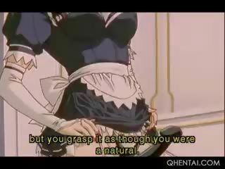 Hentai maids knulling strapon i gangbang til deres unge dame