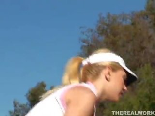 Beautiful busty diva gets fucked hard right after her golf lessons