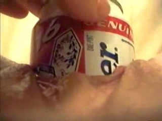Tearing her pussy to shreds with a can mov