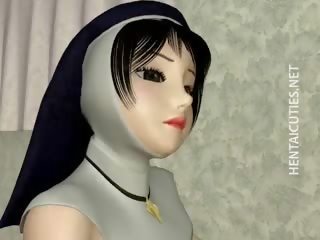 3D Anime Nun In Stockings Dildo Twat